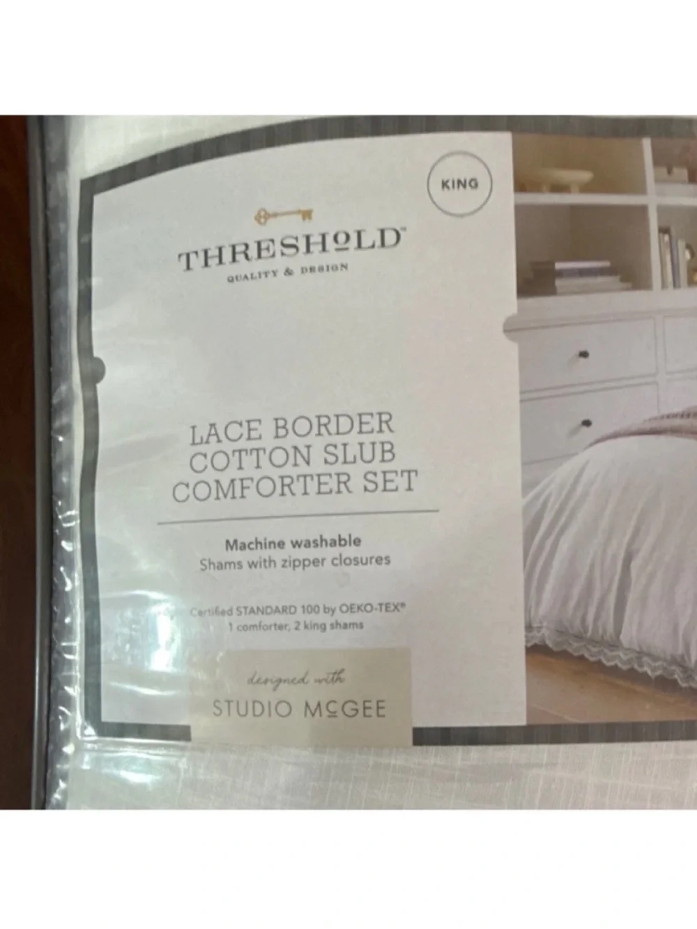 Studio McGee King 3-Piece Cotton Slub and Shams White Lace-Trim Comforter Set